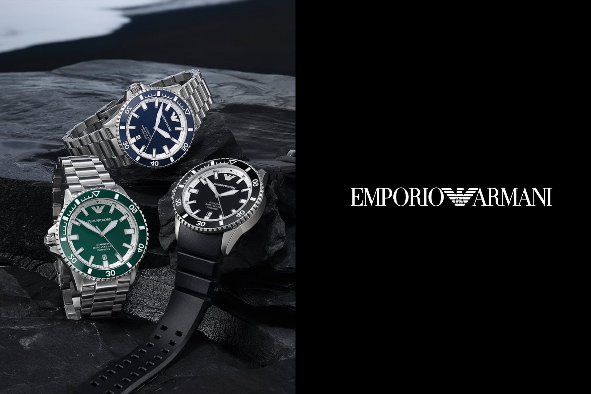Emporio Armani Sea Explorer Automatic Yellow Dial Black Silicone Strap Watch For Men - AR60085