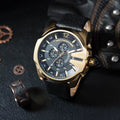 Diesel Mega Chief Chronograph Black Dial Black Leather Strap Watch For Men - DZ4344