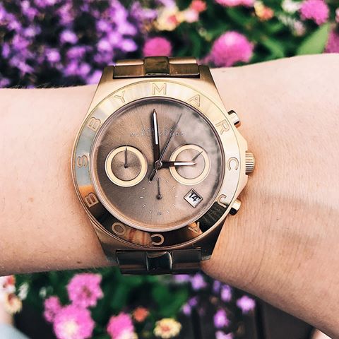Marc Jacobs Blade Chronograph Brown Dial Rose Gold Steel Strap Watch for Women - MBM3308