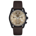 Emporio Armani Sportivo Chronograph Beige Dial Brown Leather Strap Watch For Men - AR6081