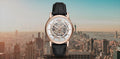 Emporio Armani Luigi Skeleton Silver Dial Black Leather Strap Watch For Men - AR60007