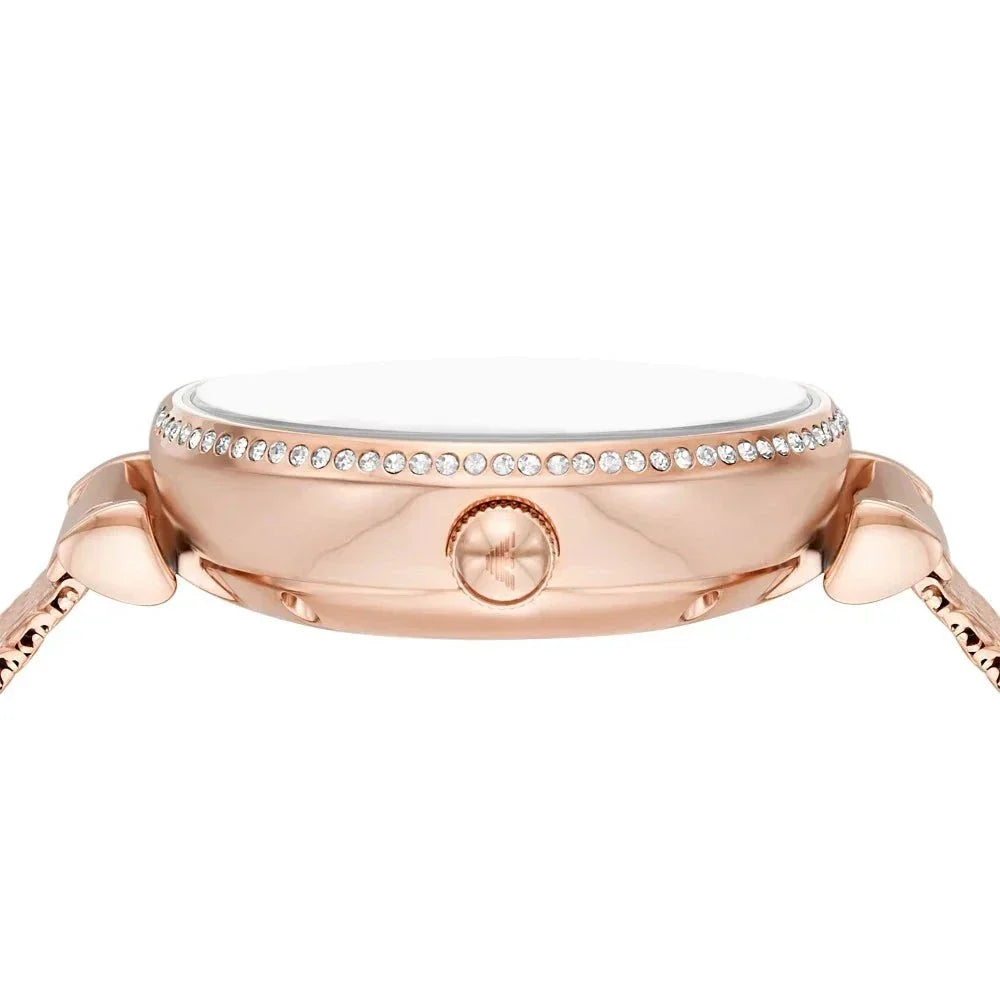 Emporio Armani Meccanico Automatic White Dial Rose Gold Mesh Strap Watch For Women - AR60063