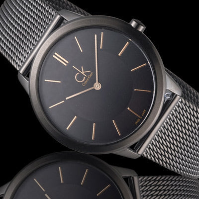 Calvin Klein Minimal Black Dial Black Mesh Bracelet Watch for Women - K3M22421