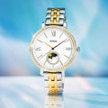 Fossil Jacqueline Analog Moonphase Mother of Pearl White Dial Two Tone Steel Strap Watch for Women - ES5166