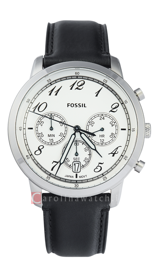 Fossil Neutra Chronograph White Dial Black Leather Strap Watch for Men - FS6023