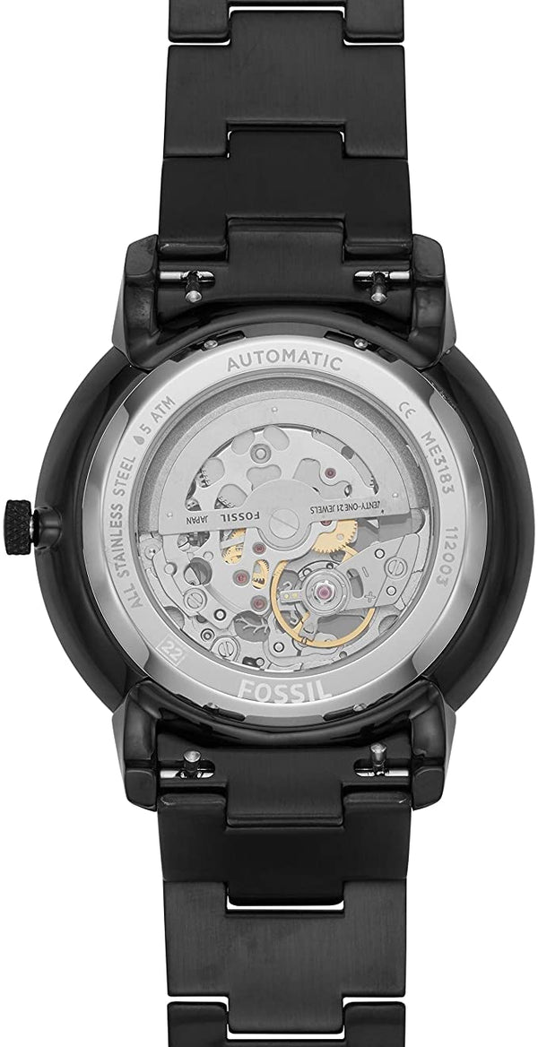 Fossil Neutra Automatic Skeleton Black Dial Black Steel Strap Watch for Men - ME3183