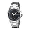 Gucci G Timeless Diamonds Black Dial Silver Steel Strap Watch For Men - YA126456