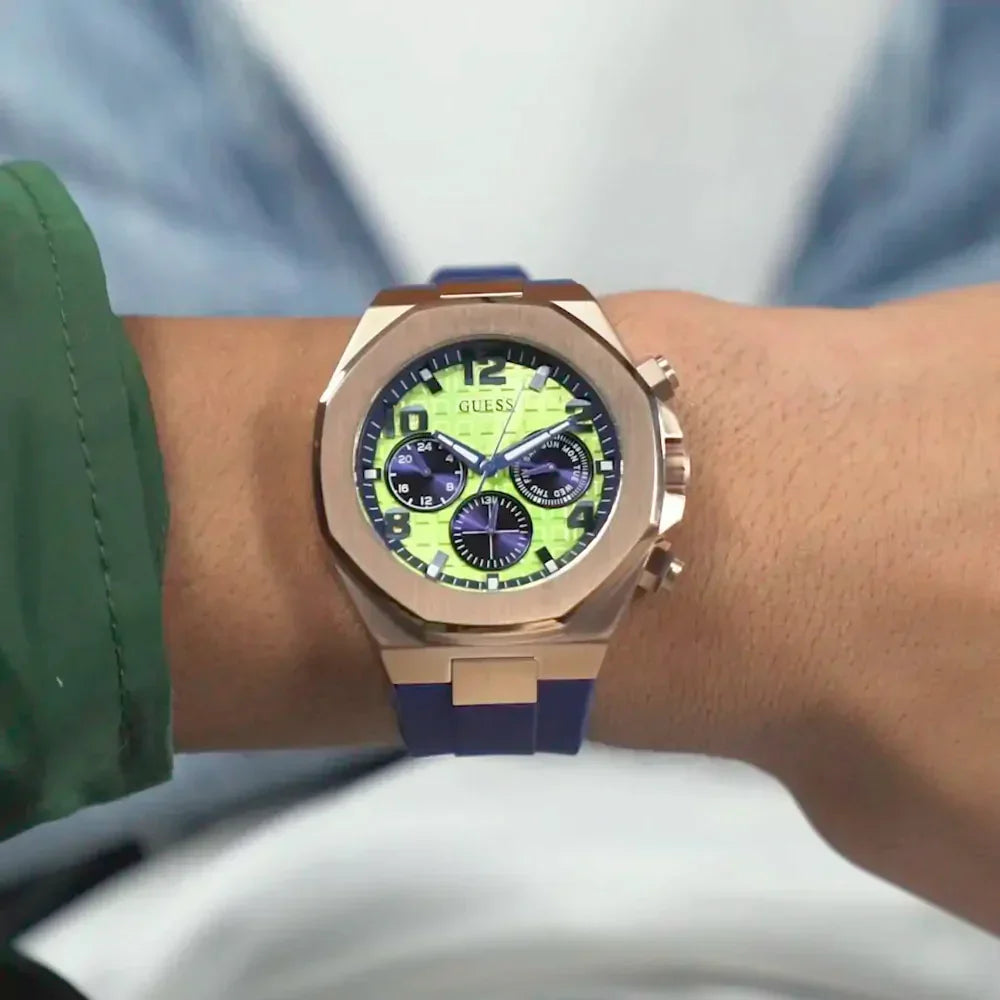 Guess Empire Analog Quartz Lime Green Dial Blue Silicon Strap Watch for Men - GW0583G3