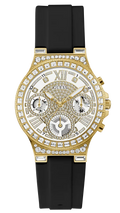 Guess Moonlight Crystals Silver Dial Black Silicone Strap Watch For Women - GW0257L1