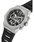 Guess Momentum Chronograph Crystals Black Dial Black Silicone Strap Watch For Men - GW0518G1