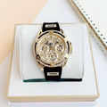 Guess Queen Quartz Gold Dial Black Silicone Strap Watch For Women - GW0536L3