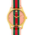 Gucci G Timeless Quartz Pink Dial Three Tone Leather Strap Watch For Women - YA1264118