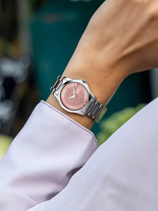 Gucci G Timeless Pink Dial Silver Steel Strap Watch For Women - YA126524