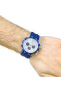 Guess Caliber Chronograph White Dial Blue Rubber Strap Watch for Men - W0864G6