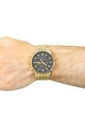 Hugo Boss Navigator Black Dial Gold Steel Strap Watch for Men - 1513531