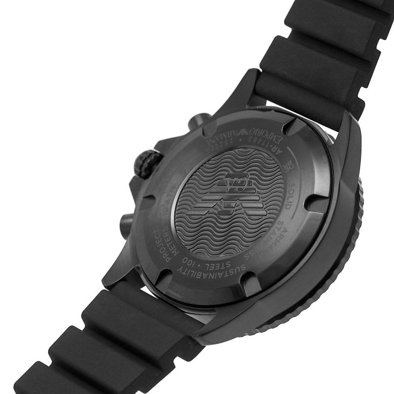 Emporio Armani Diver Chronograph Quartz Green Dial Black Silicon Strap Watch For Men - AR11463