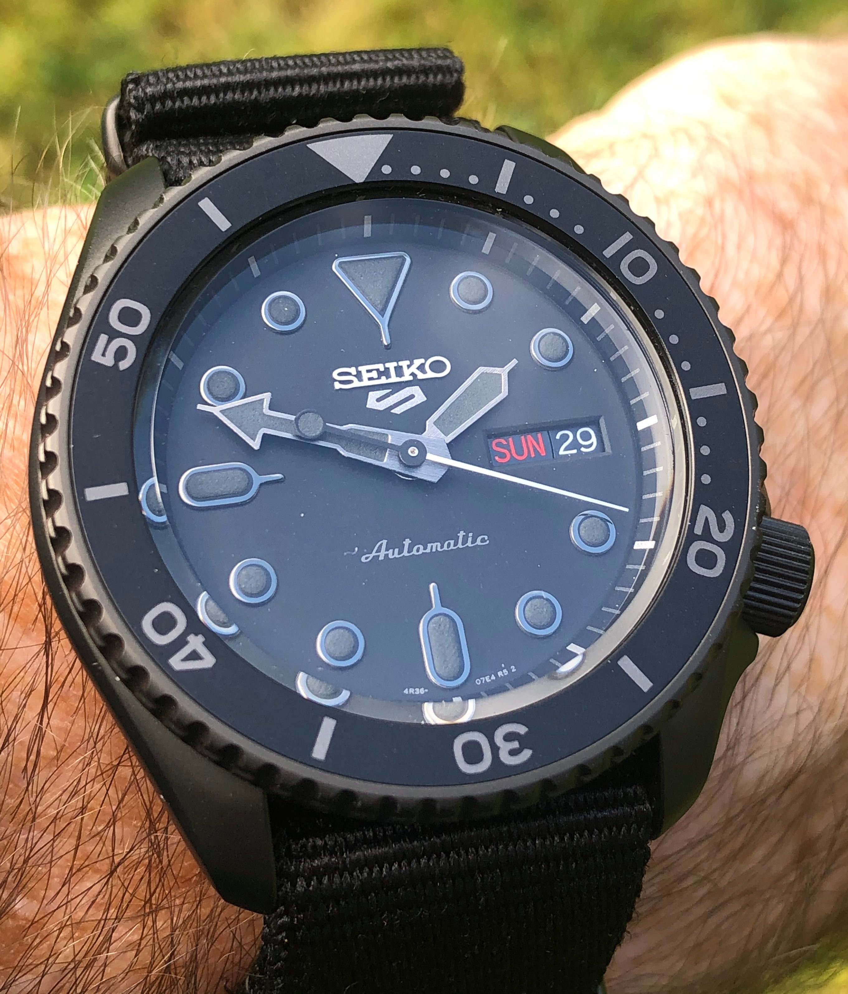 Seiko 5 Sports Automatic Black Dial Black NATO Strap Watch For Men - SRPD79K1