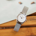 Calvin Klein Minimal White Dial Silver Mesh Bracelet Watch for Women - K3M2312Y