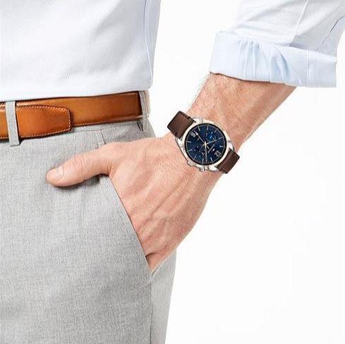 Tommy Hilfiger Deacan Blue Dial Brown Leather Strap Watch for Men - 1791549