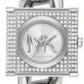 Michael Kors Chain Lock Pave Silver Dial Silver Steel Strap Watch For Women - MK4718