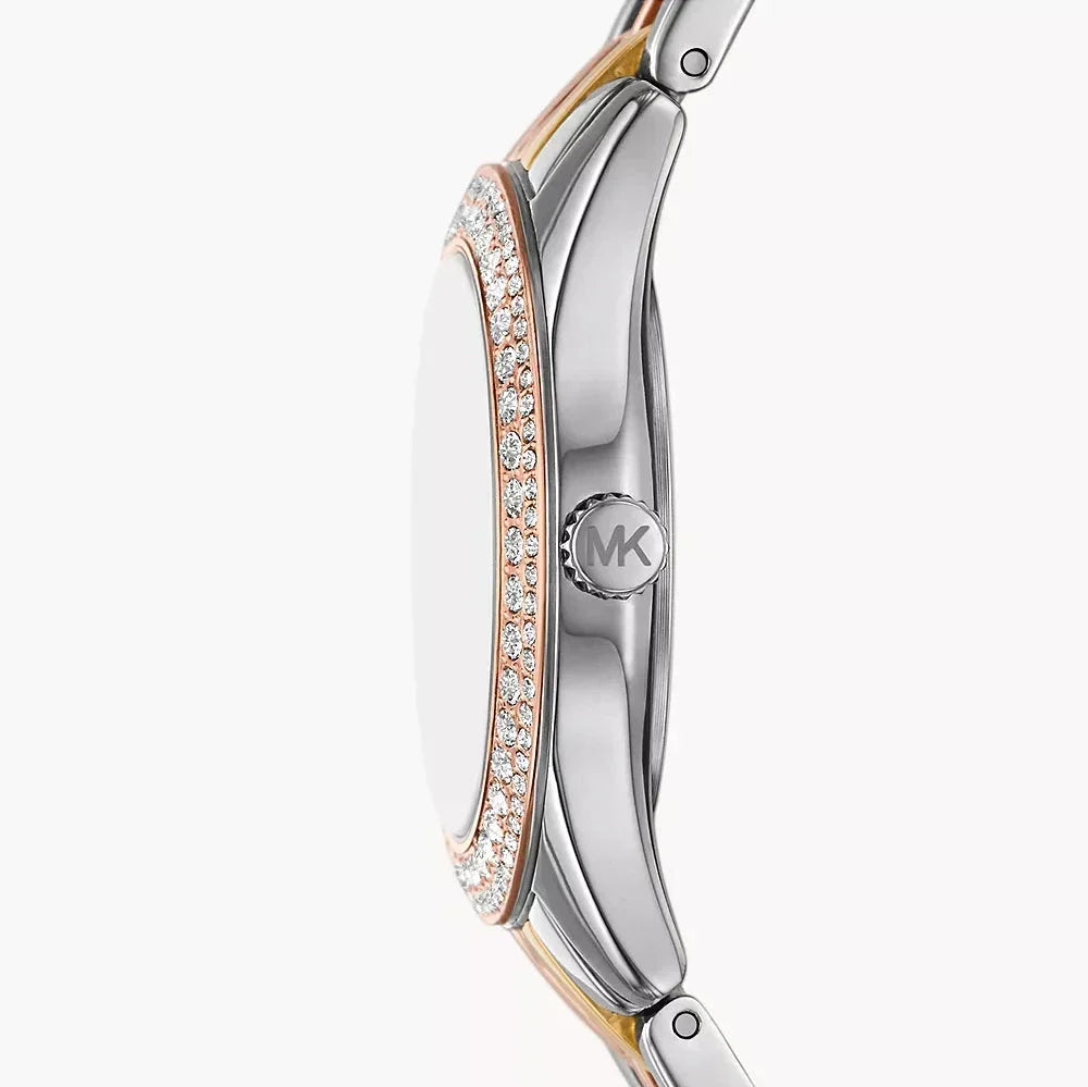 Michael Kors Harlowe Three-Hand Mother of Pearl White Dial Tri Tone Steel Strap Watch for Women - MK4846