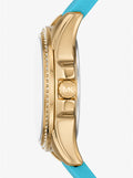Michael Kors Mini Pilot Quartz Gold Dial Blue Silicone Strap Watch For Women - MK7374