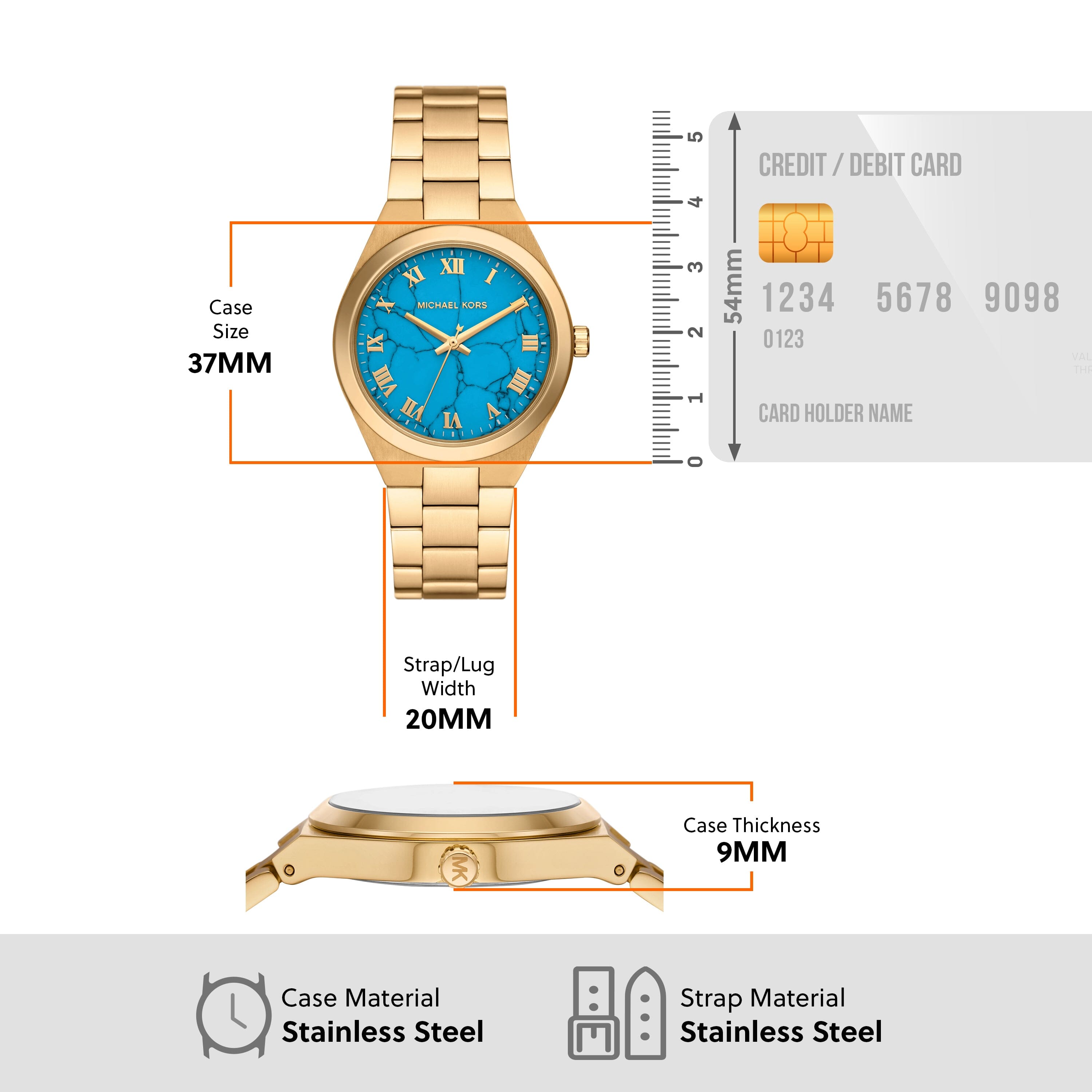 Michael Kors Lennox Analog Blue Dial Gold Steel Strap Watch for Women - MK7460