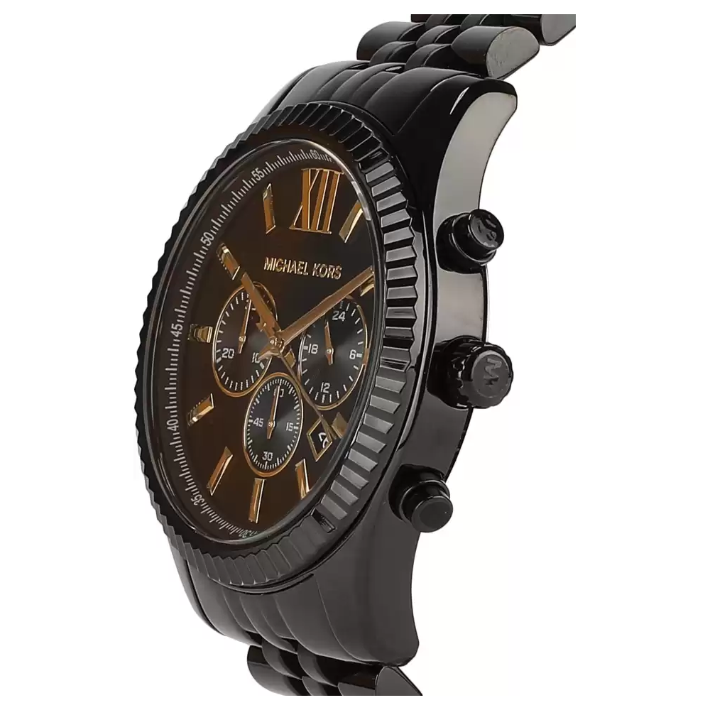 Michael Kors Lexington Chronograph Black Dial Black Steel Strap Watch for Men - MK8603