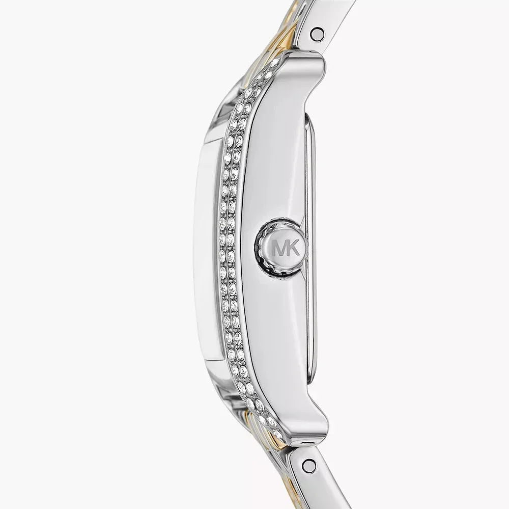 Michael Kors Three-Hand White Dial Two Tone Steel Strap Watch for Women - MKO1035