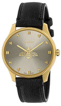 Gucci G Timeless Quartz Silver Dial Black Leather Strap Watch For Women - YA1264181