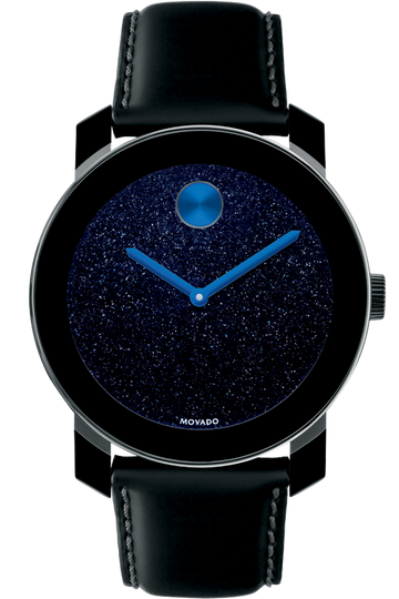 Movado Bold Metallic Blue Dial Black Leather Strap Watch for Men - 3600137