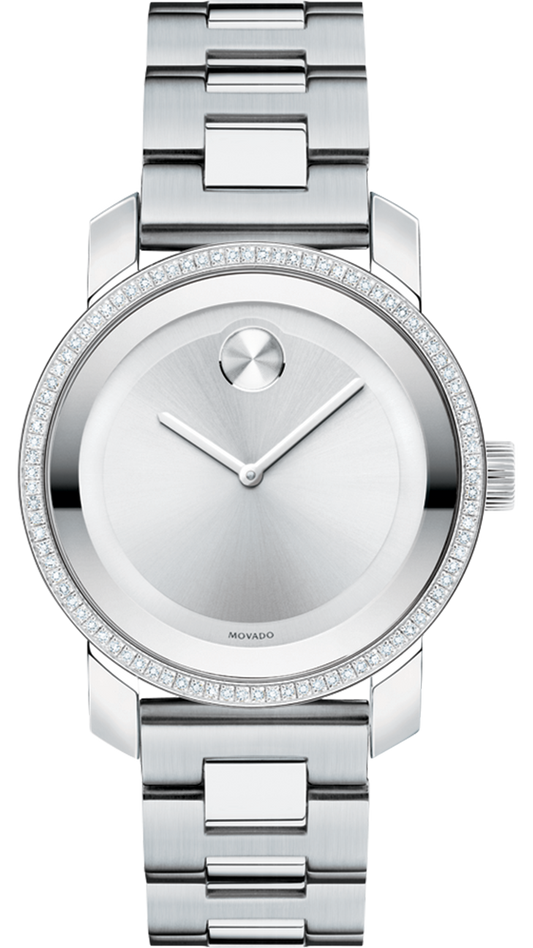 Movado Bold Diamonds Silver Dial Silver Steel Strap Watch for Women - 3600149