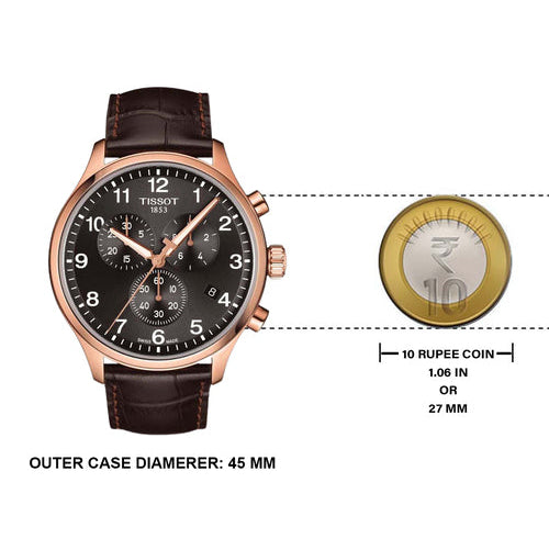 Tissot Chrono XL Black Dial Brown Leather Strap Watch For Men - T116.617.36.057.01