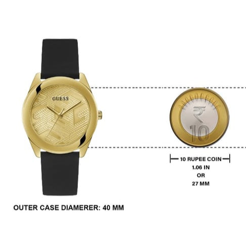 Guess Cubed Analog Gold Dial Black Silicone Strap Watch For Women - GW0665L1