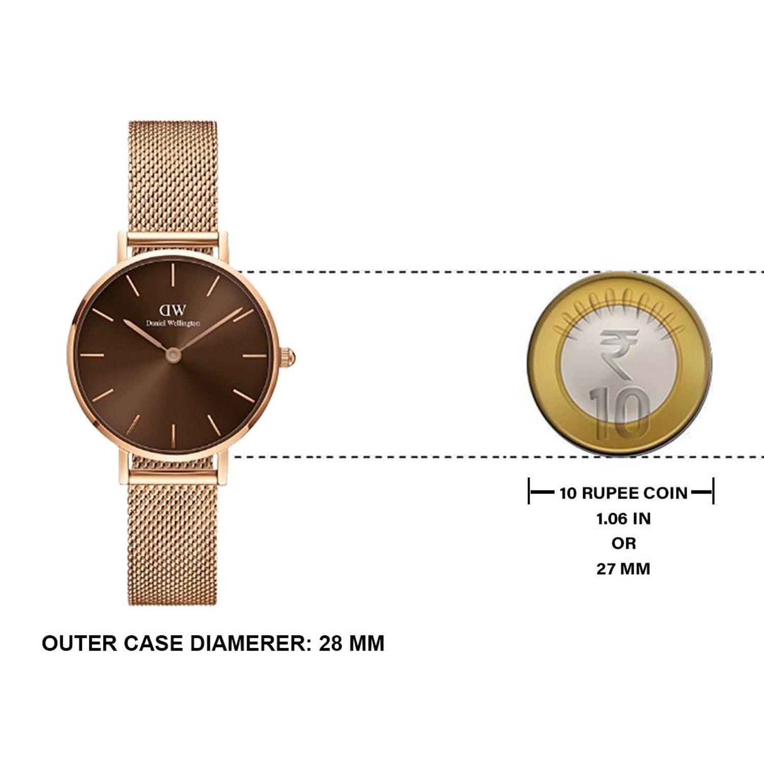 Daniel Wellington Petite Amber Brown Dial Gold Mesh Strap Watch For Women - DW00100476