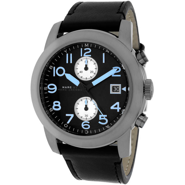 Marc Jacobs Larry Chronograph Black Dial Black Leather Strap Watch for Men - MBM5054