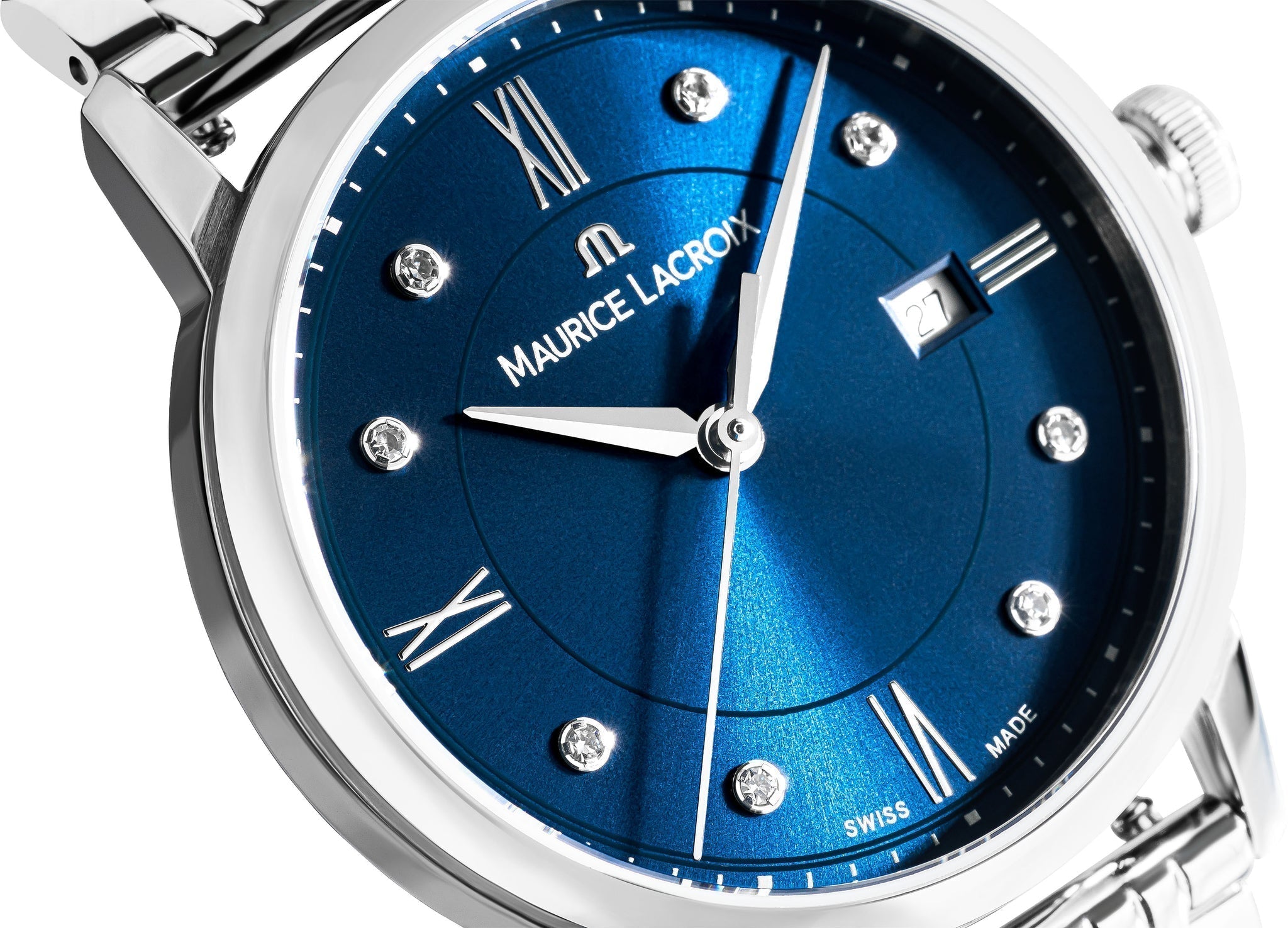Maurice Lacroix Eliros Diamonds Blue Dial Silver Steel Strap Watch For Women - EL1094-SS002-450-1