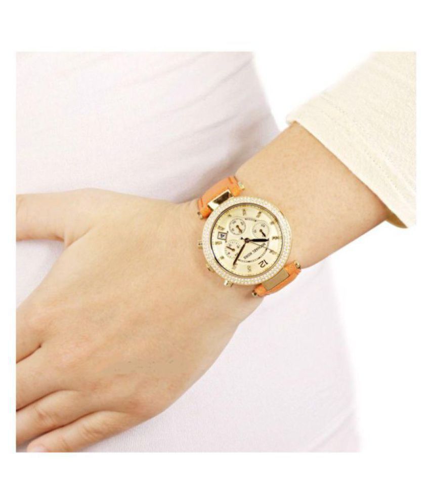 Michael Kors Parker Champagne Dial Orange Leather Strap Watch for Women - MK2279