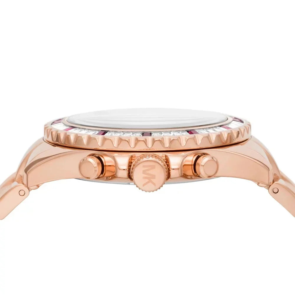 Michael Kors Everest Chronograph Black Dial Rose Gold Steel Strap Watch for Women - MK6972
