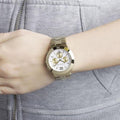 Michael Kors Wyatt Chronograph White Dial Gold Steel Strap Watch For Women - MK5933