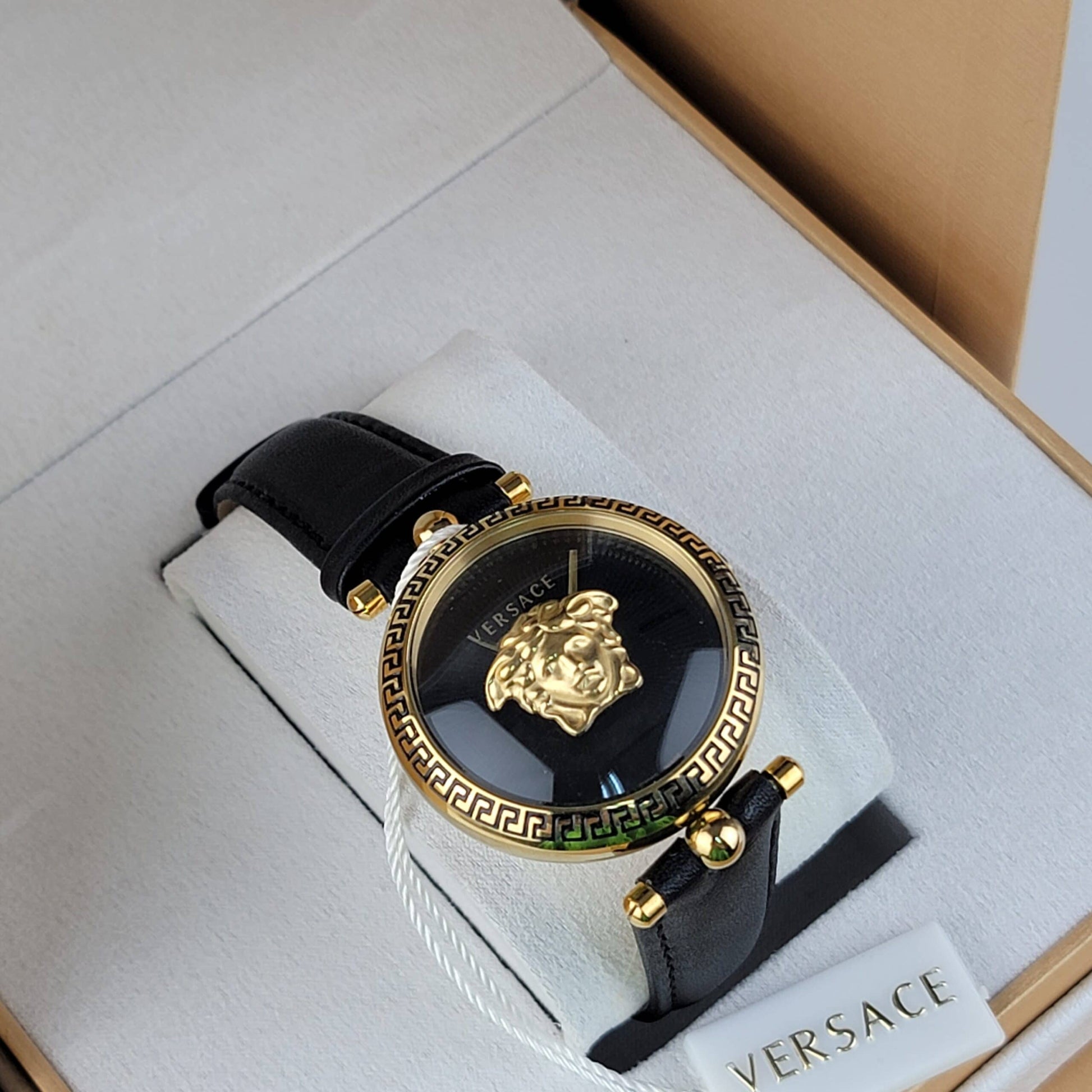 Versace Palazzo Empire Black Dial Black Leather Strap Watch for Women - VCO020017