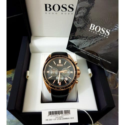 Hugo Boss Driver Black Dial Black Leather Strap Watch for Men - 1513092