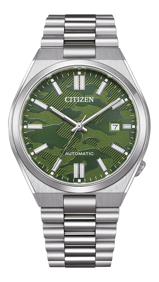 Citizen Tsuyosa Automatic Camouflage Green Dial Silver Steel Strap Watch For Men - NJ0159-86X