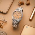 Citizen Tsuyosa Automatic Salmon Orange Dial Silver Steel Strap Watch For Men - NJ0159-86Z
