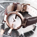 Gucci G Interlocking Mother of Pearl Dial Brown Leather Strap Watch For Women - YA133516