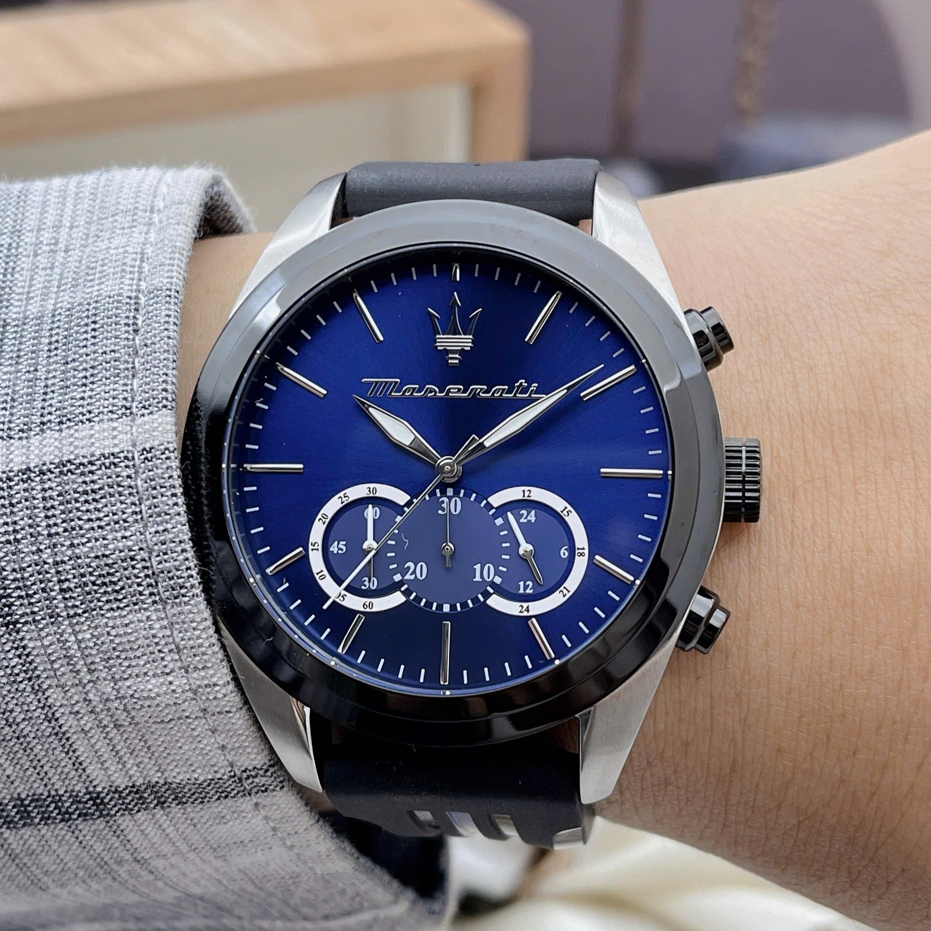 Maserati Traguardo Chronograph Blue Dial Black Silicone Strap Watch For Men - R8871612044