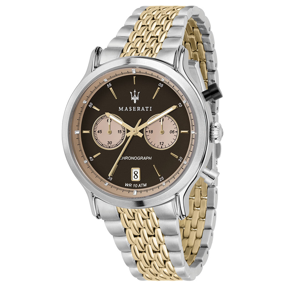 Maserati Legend Chronograph Brown Dial Two Tone Steel Strap Watch For Men - R8873638003