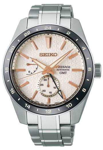 Seiko Presage Sharp Edged Series Automatic GMT Champagne Dial Silver Steel Strap Watch For Men - SPB273J1