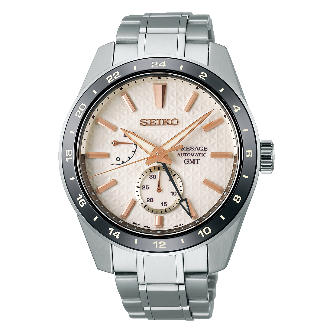 Seiko Presage Sharp Edged Series Automatic GMT Champagne Dial Silver Steel Strap Watch For Men - SPB273J1