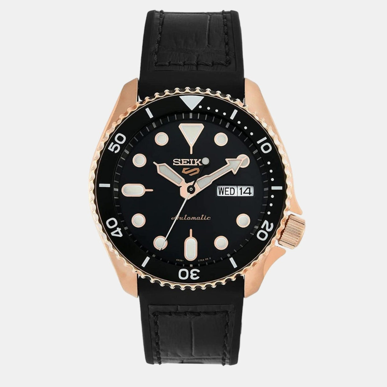 Seiko 5 Sport SKX Automatic Black Dial Black Silicone Strap Watch For Men - SRPD76K1